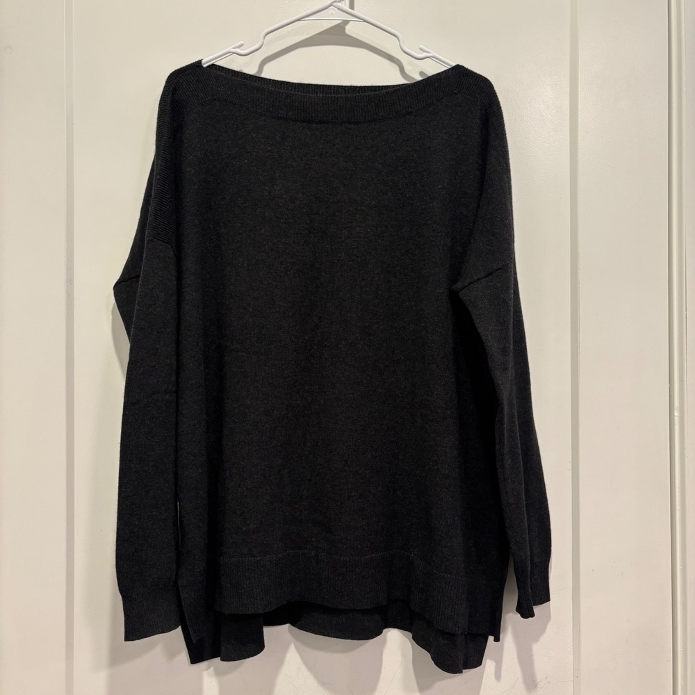 Vince Charcoal Grey Wool Cashmere Boat Neck Drop Shoulder Sweater Womens Medium